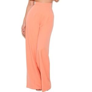 House of CB Calle High-Waisted Wide Leg Pants Coral Peach Size S